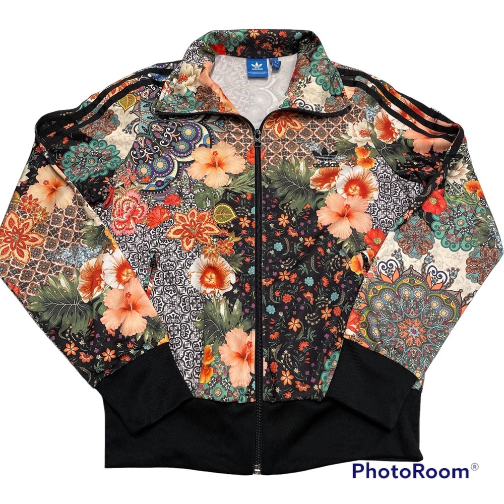 Adidas Jacket Womens M Floral Jardim Agharta Farm Rio Track Hibiscus Tropical